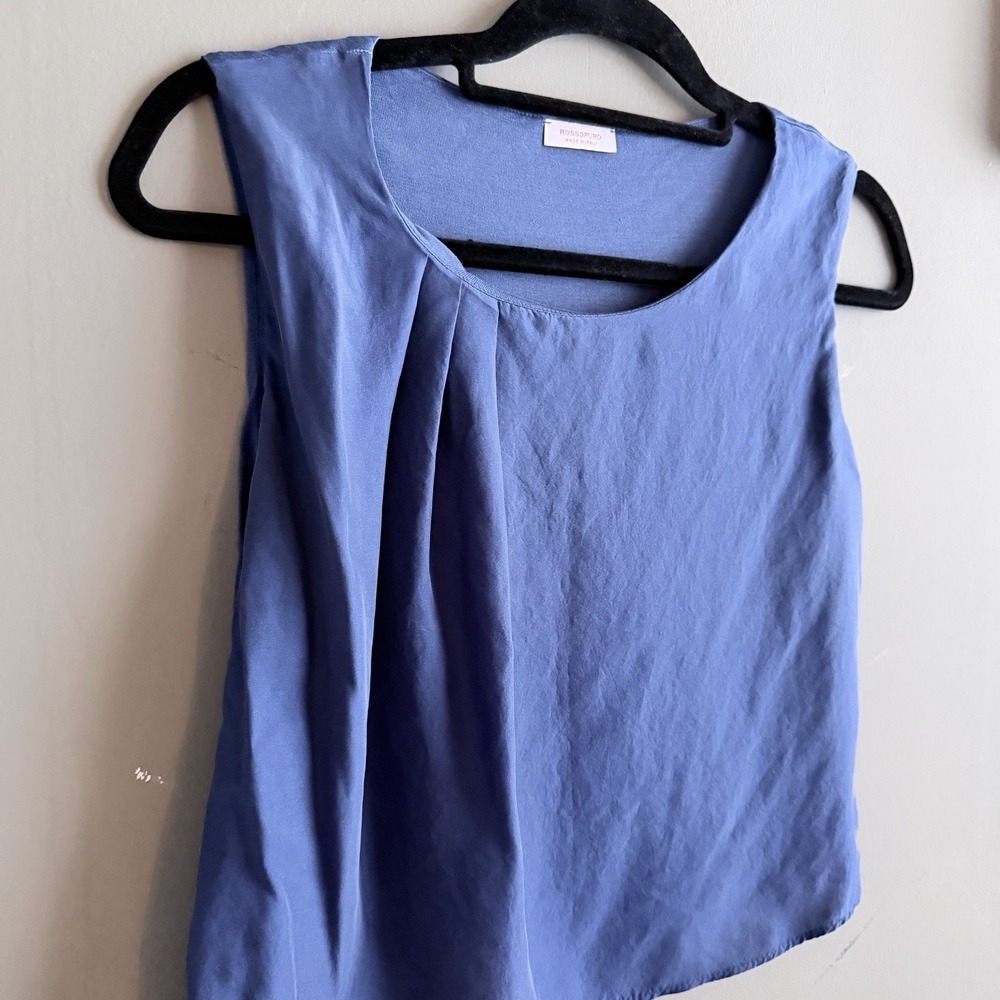 Rossopuro Italy 100% Silk Sleeveless Draped Blouse Blue Women's XS S - Picture 2 of 11